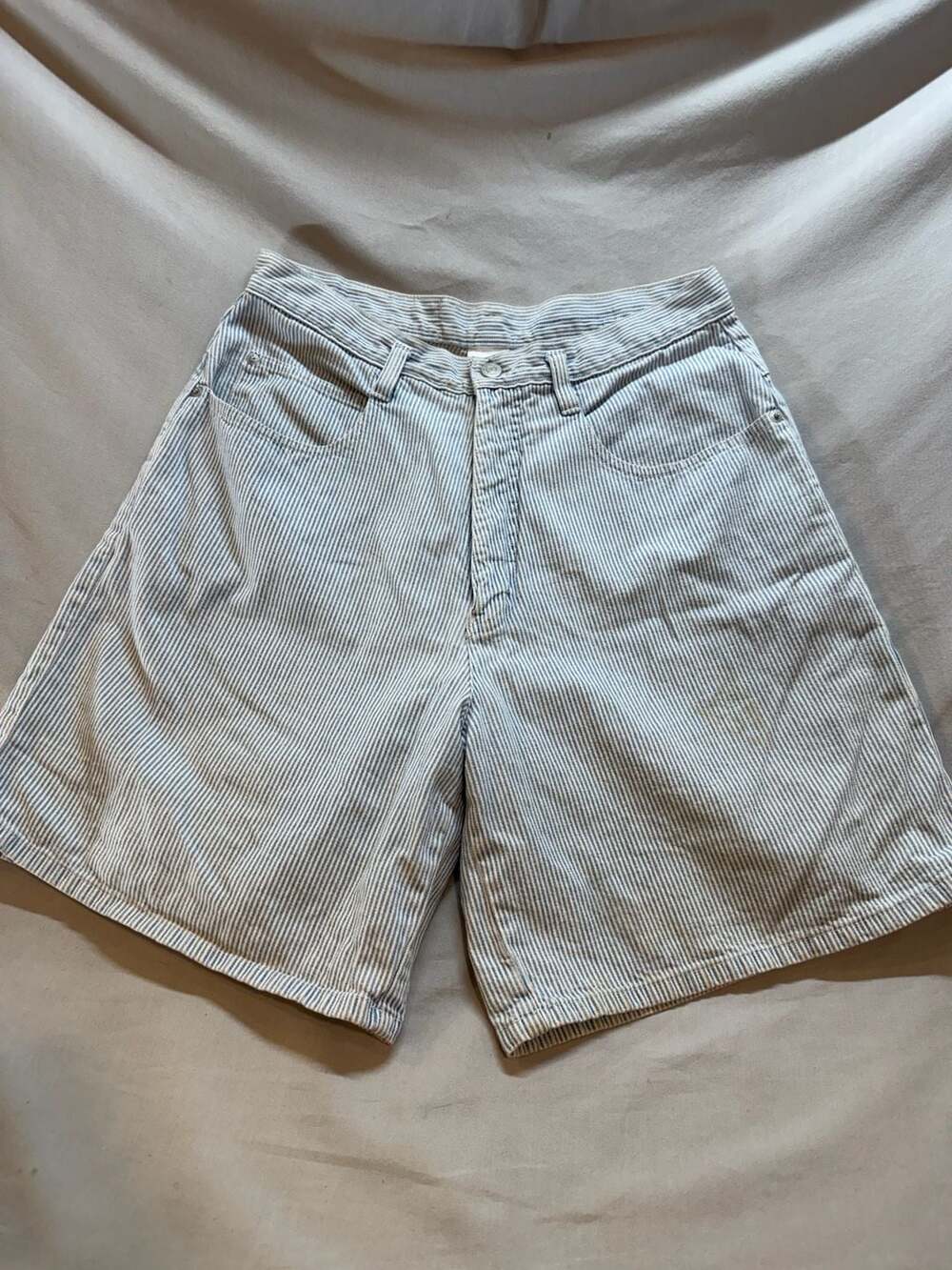 Vintage Quality Denim Hickory Stripe Dungaree Shorts Size 11/12